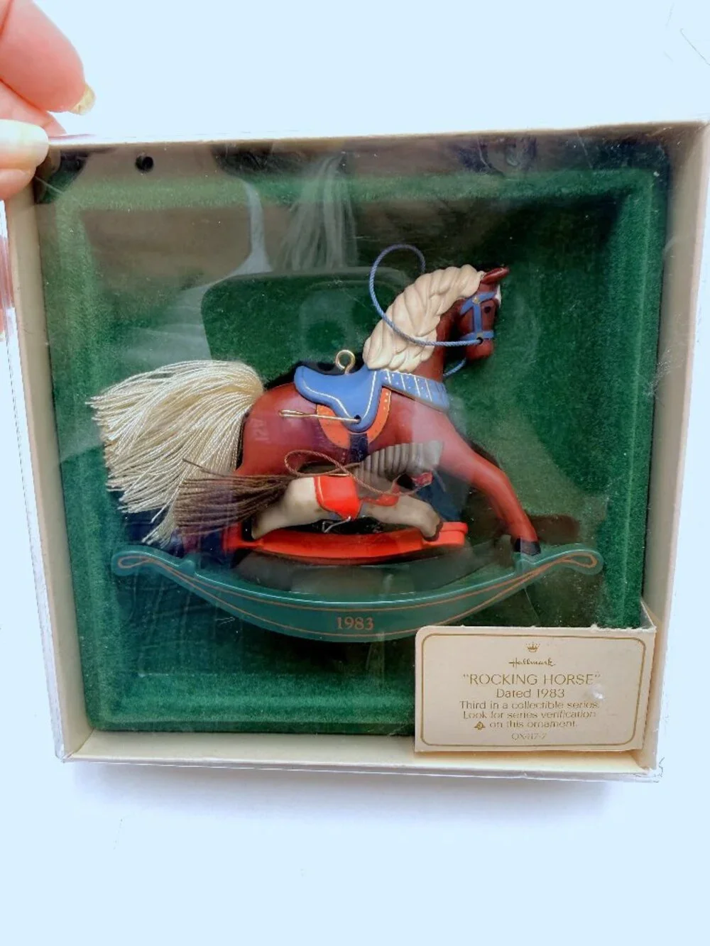 Hallmark Vtg 1983 Rocking Horse Ornament & 1981 Inspired Rocking Horse Lapel Pin